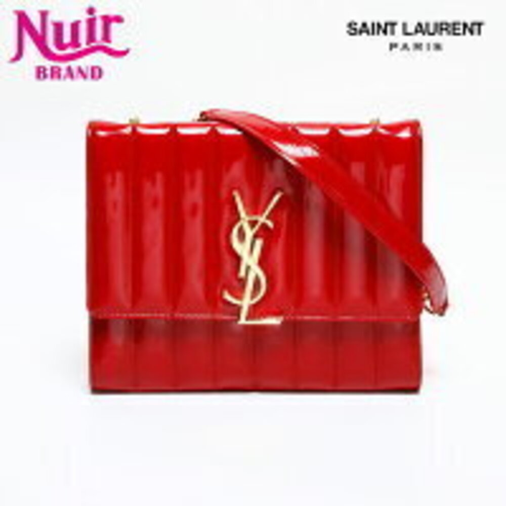Yves Saint Laurent Vicky Chain Shoulder Bag Patent Vernis Leather Red